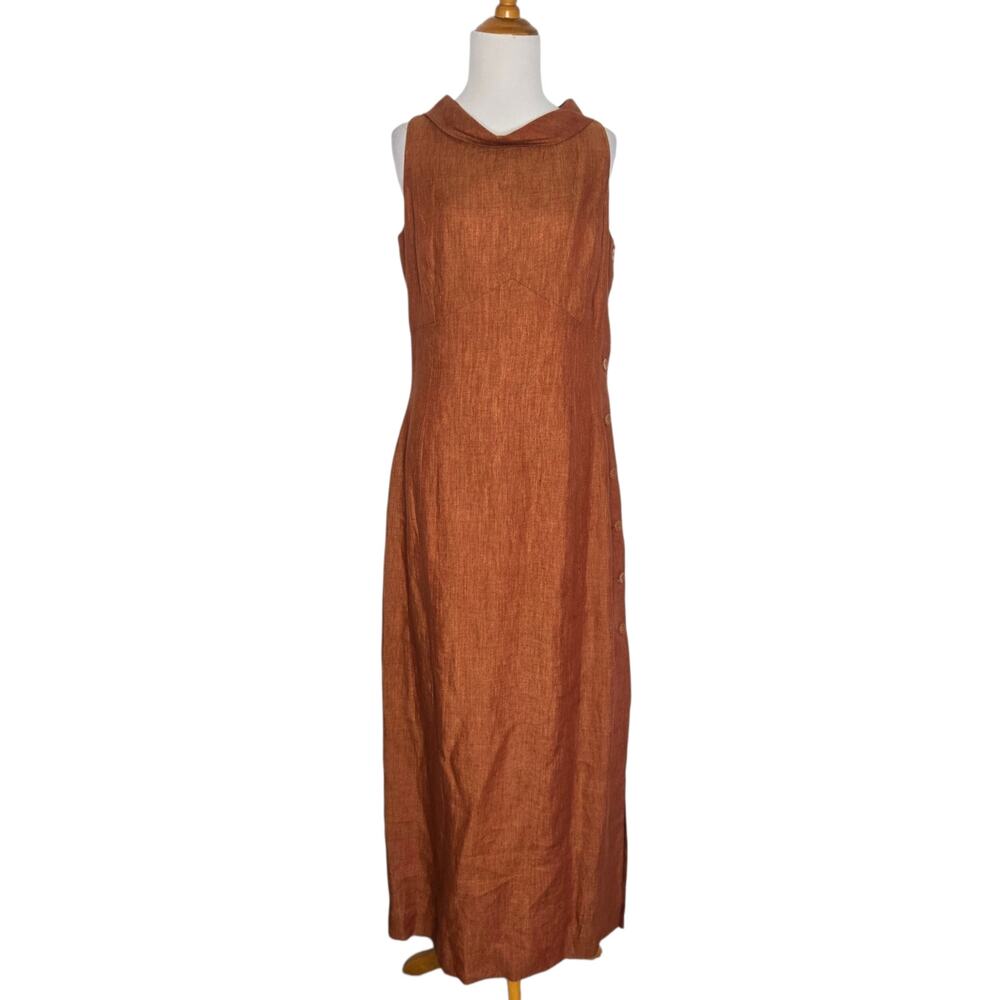 Vintage Deadstock Mod Linen Maxi Dress Chic 60s Retro Wedding Guest USA Womens 8